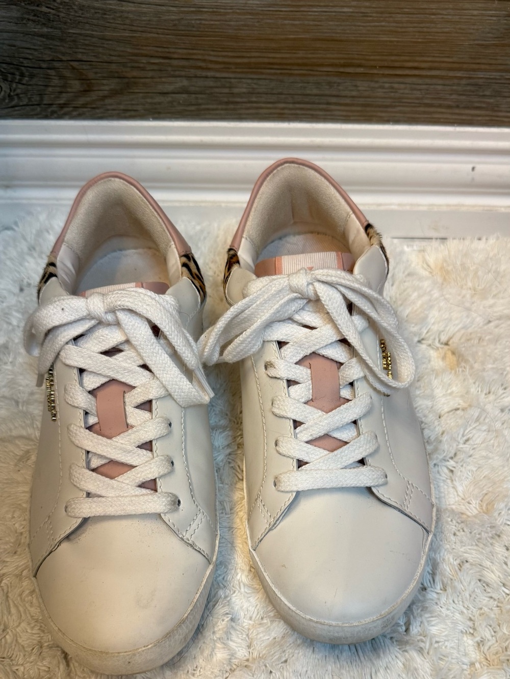 kate spade White and Light Pink Lace-Up Sneakers